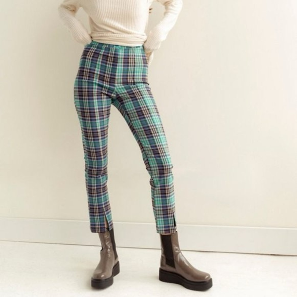 Urban Outfitters Tessa Plaid Cropped Split Hem Pants, 0